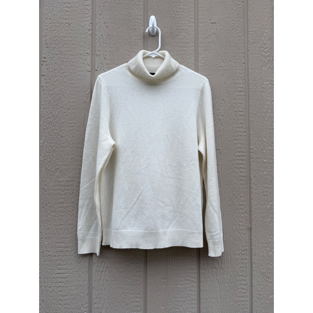Charter Club Size L Turtleneck Cream Quiet Luxury 100% Cashmere Ribbed Trim